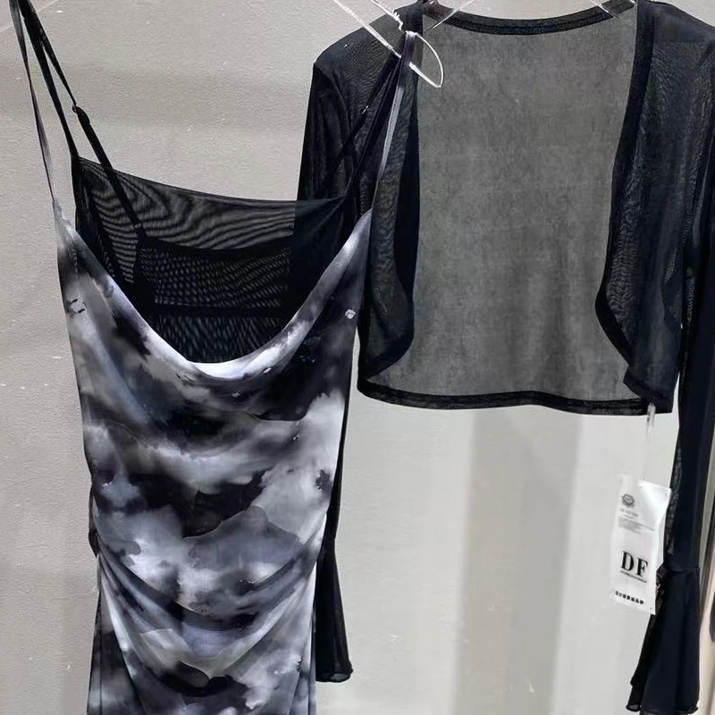 5005-B-1-4-4     （单上衣） 法式高级感吊带连衣裙女新款扎染印花