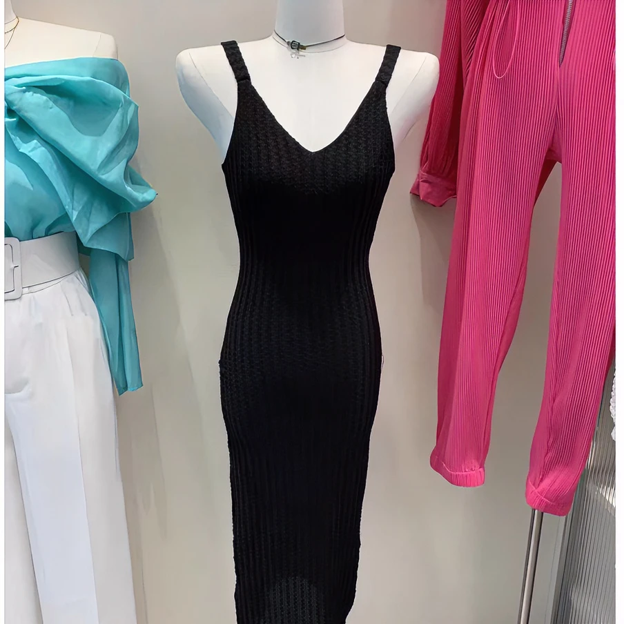 56588-B-4-3-1  春季新款修身V领抽绳调节性感包臀裙吊带裙连衣裙