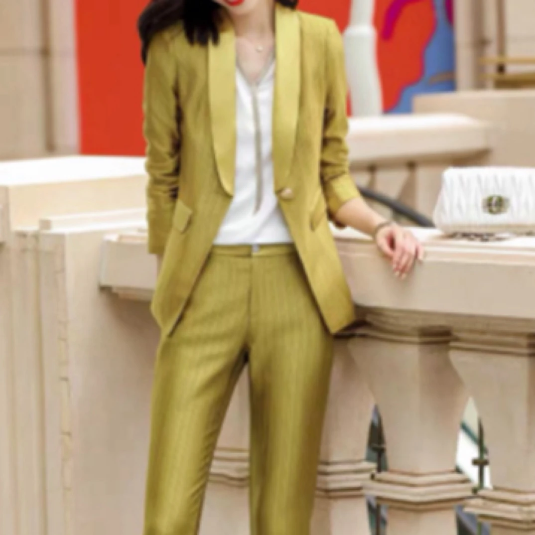 3456-G-1-1-1醋酸缎面西装外套女春高级感时尚气质女神范西服套装