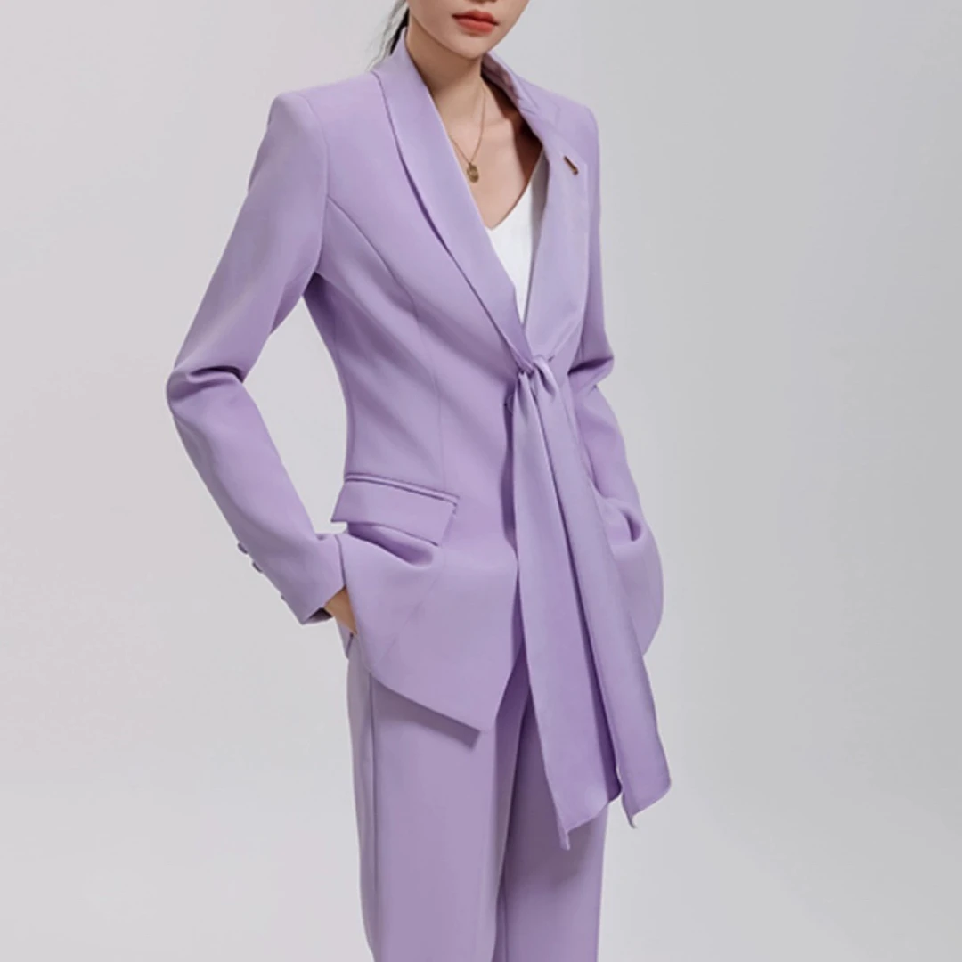 5810-G-1-1-2气质西装外套女春装新款高端气质围巾领西服显瘦外套