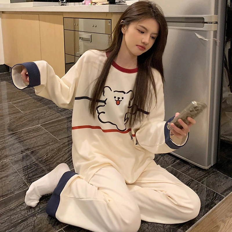 韩版长袖睡衣女春秋卡通小狗宽松学生时尚秋冬网红爆款家居服套装