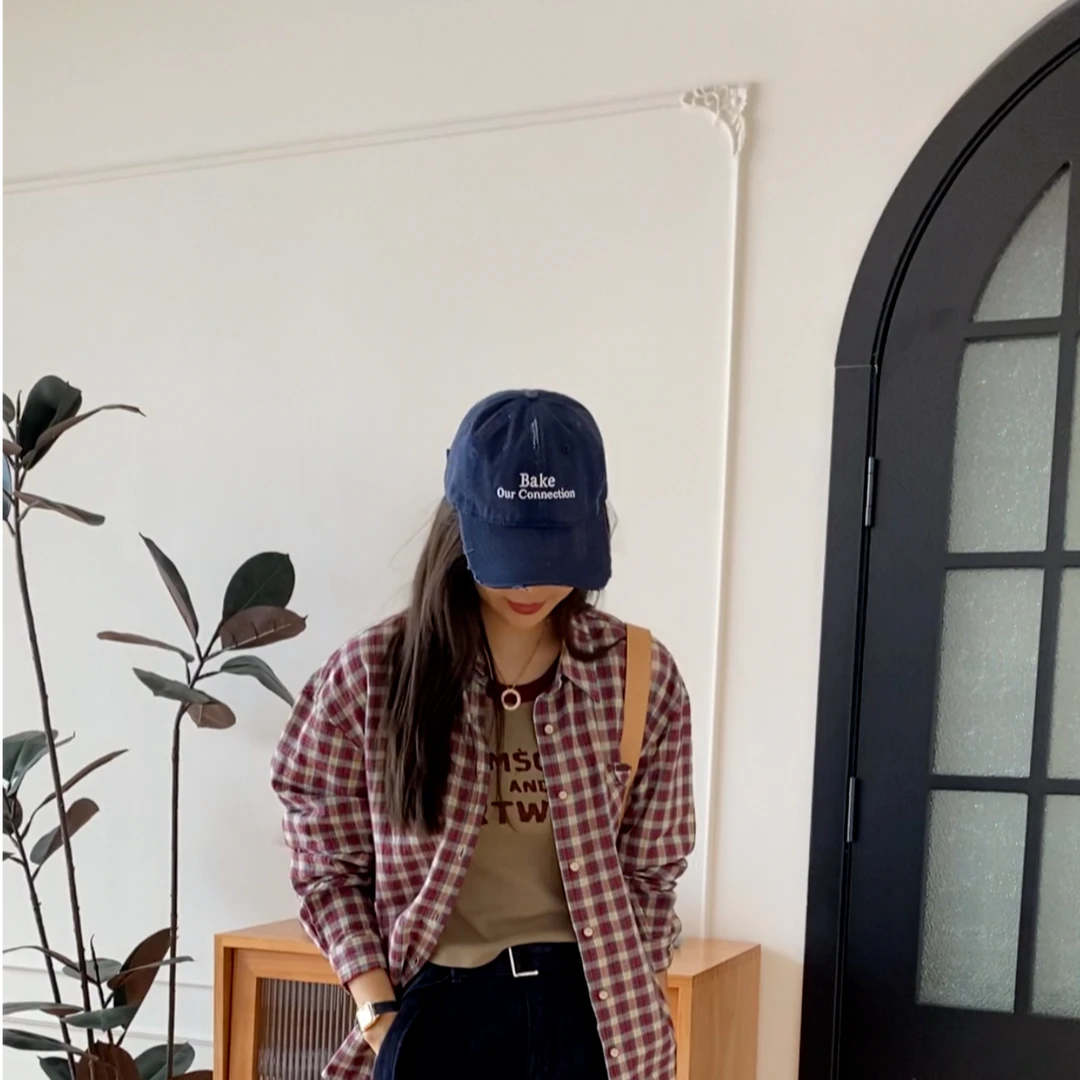 【YHH】秋季韩系宽松翻领格纹衬衫-YHW4630