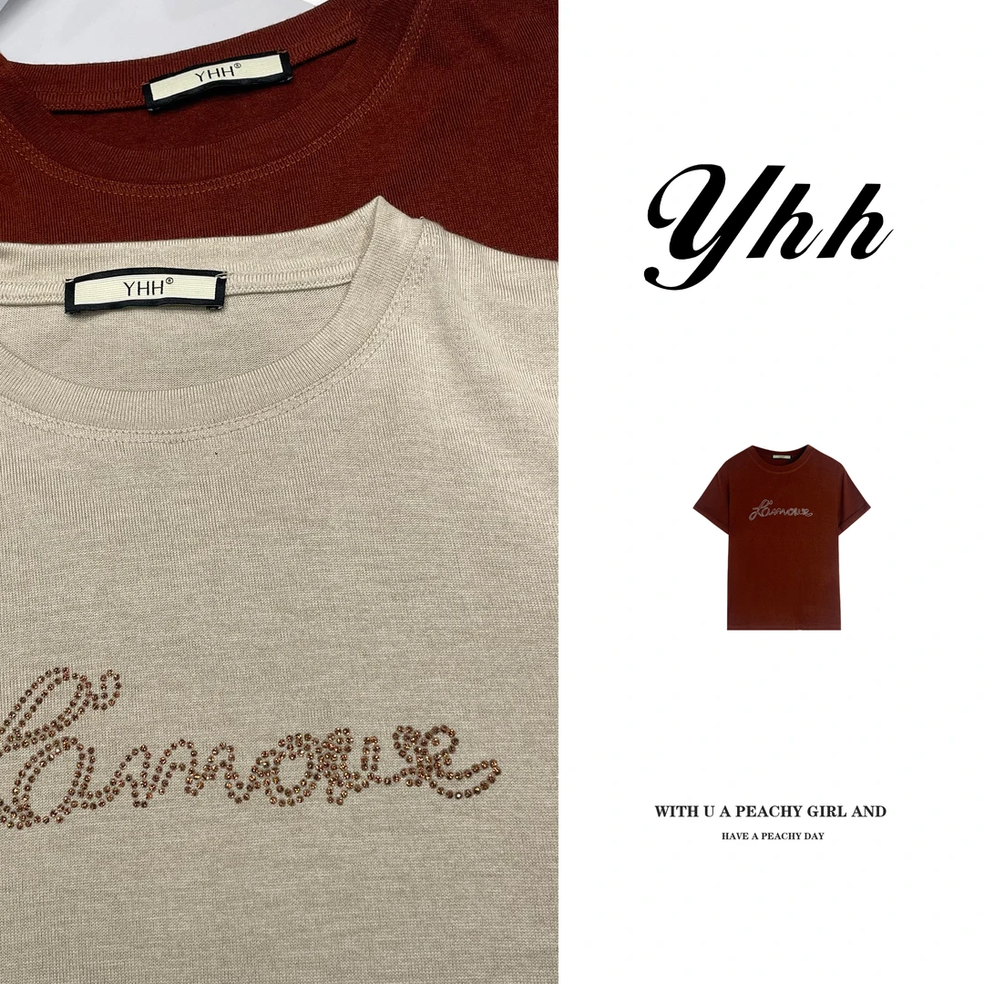 【YHH】秋季圆领字母亮片短袖T恤-YHW4766