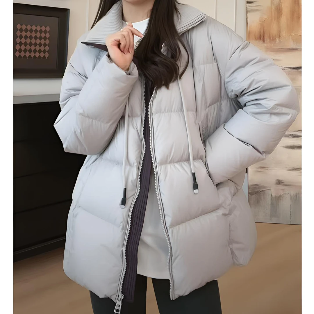 【YHH】冬季休闲时尚百搭保暖领口针织拼接立领羽绒服-YHW5173