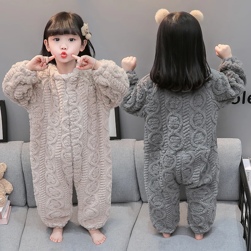 女童连体睡衣秋冬款法兰绒儿童珊瑚绒冬季保暖防着凉宝宝连身睡袋