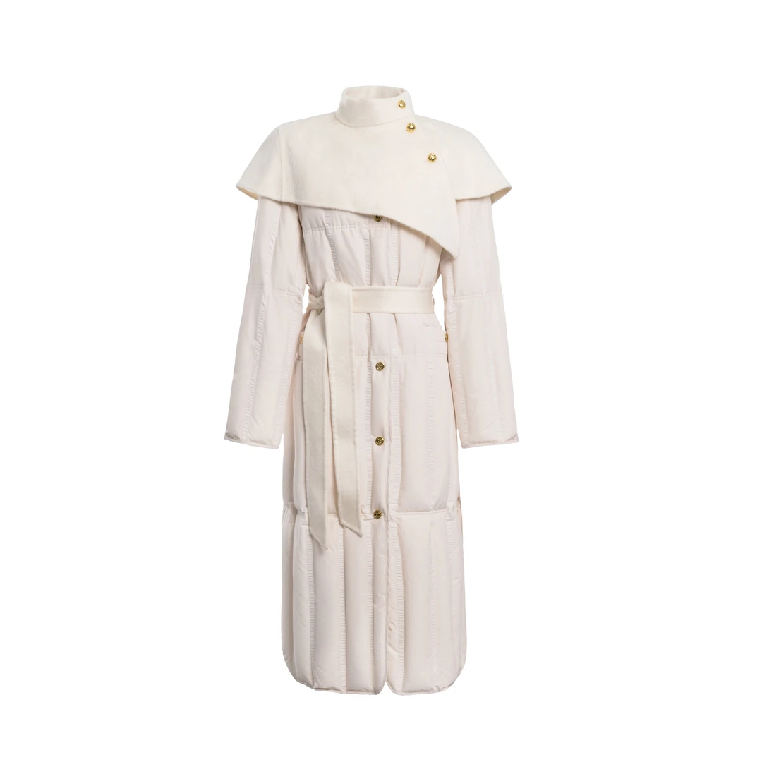 【萧伯纳之曲】两件套 羊毛双面斗篷 配长款白鹅绒羽绒服2023冬新款