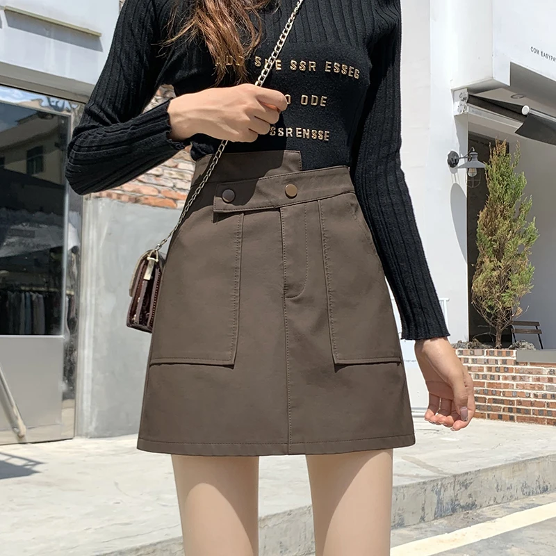 2025秋冬新款PU皮裙高腰a字裙显瘦半身裙百搭不规则防走光短裙子