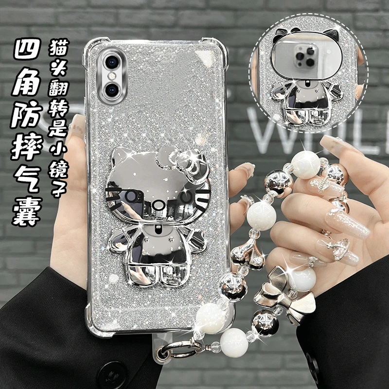 适用于苹果XsMax手机壳四角防摔电镀猫咪镜子支架高级感手机壳