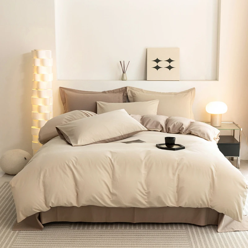 【丝享】纯色双拼纯棉斜纹磨毛四件套：冬日暖阳