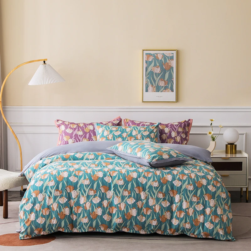 丝享磨毛印花四件套：郁金香花丛