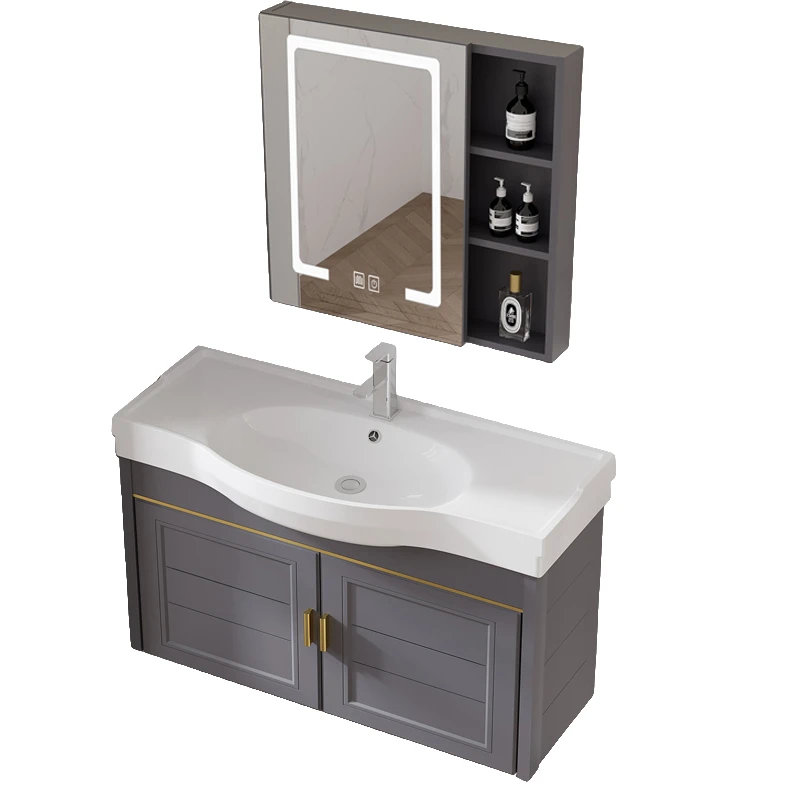 太空铝窄长小尺寸大肚盆陶瓷一体盆组合卫生间洗手台洗脸池大台面