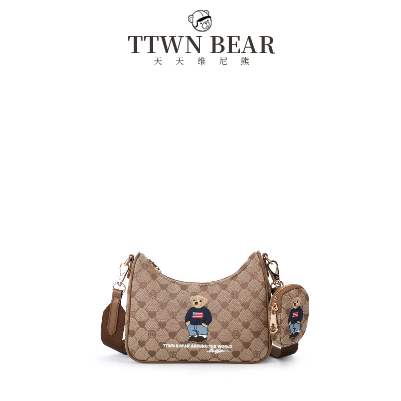 TTWNBEAR天天维尼熊虚实提花小熊帆布包包女士单肩斜挎包TN-3391