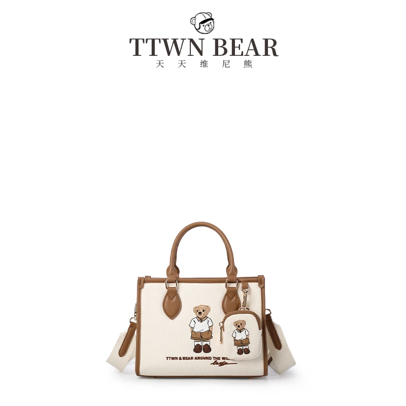 TTWNBEAR天天维尼熊帆布小熊刺绣手提包单肩斜挎包包女款TN-3396