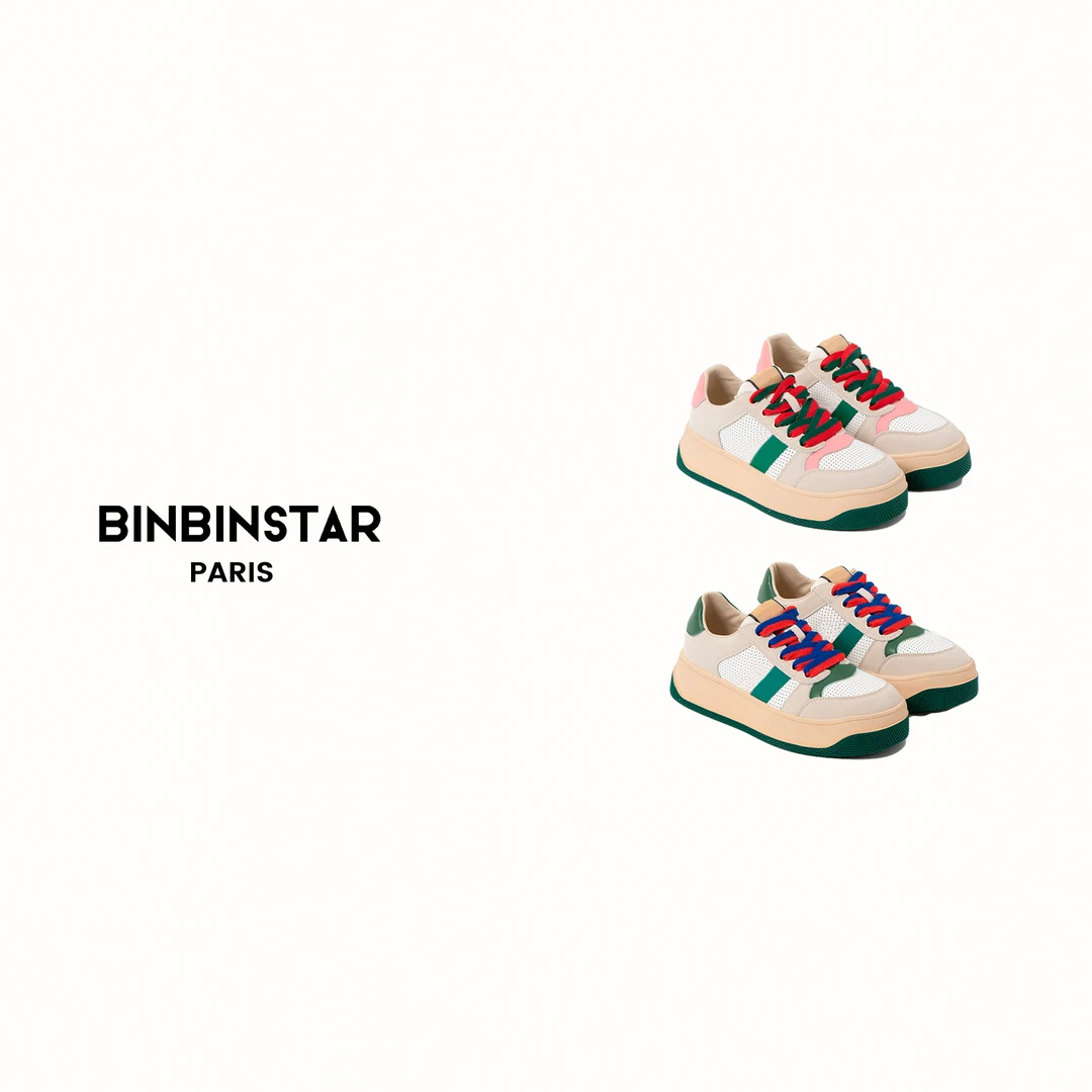 BIN&2023夏季复古圆头百搭休闲系带厚底脏脏鞋（跟高4厘米）板鞋