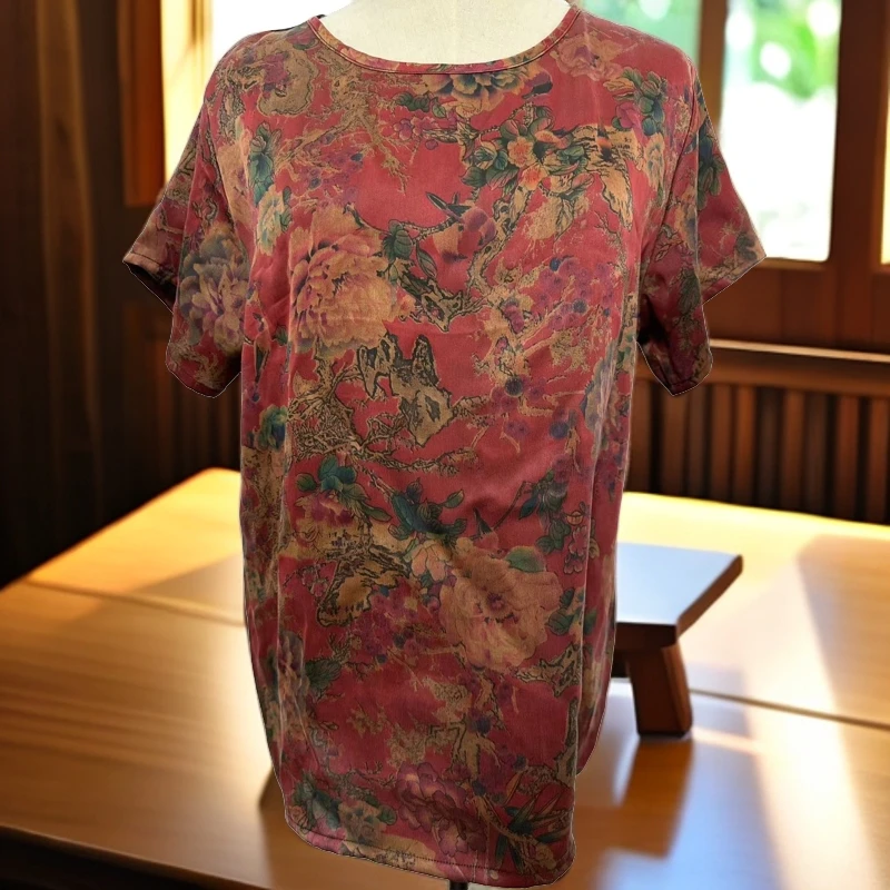 100桑蚕丝香云纱提花夏季复古中国风时尚网红妈妈款圆领特价