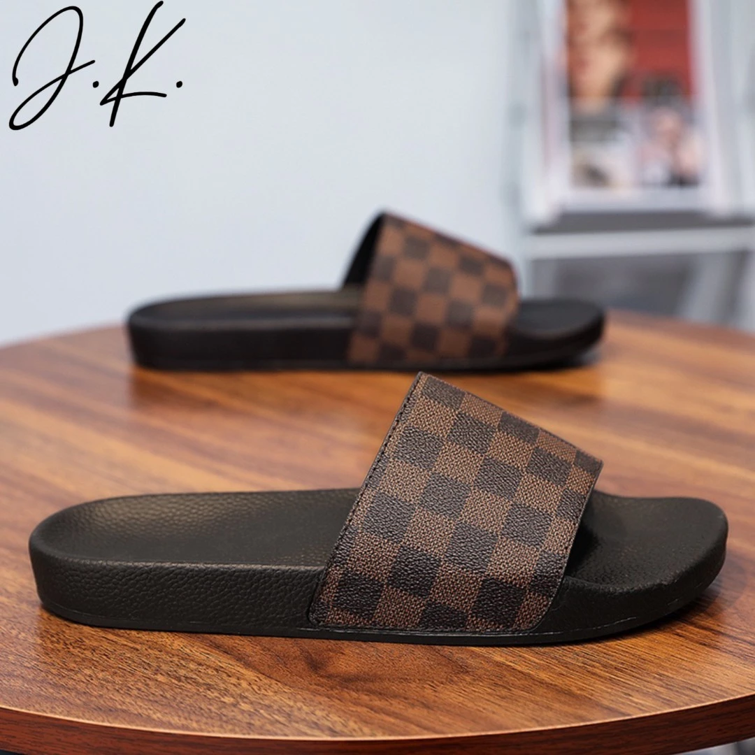 欧洲站拖鞋2024新款格子一字拖男士夏天外穿软底防滑防臭凉拖鞋男
