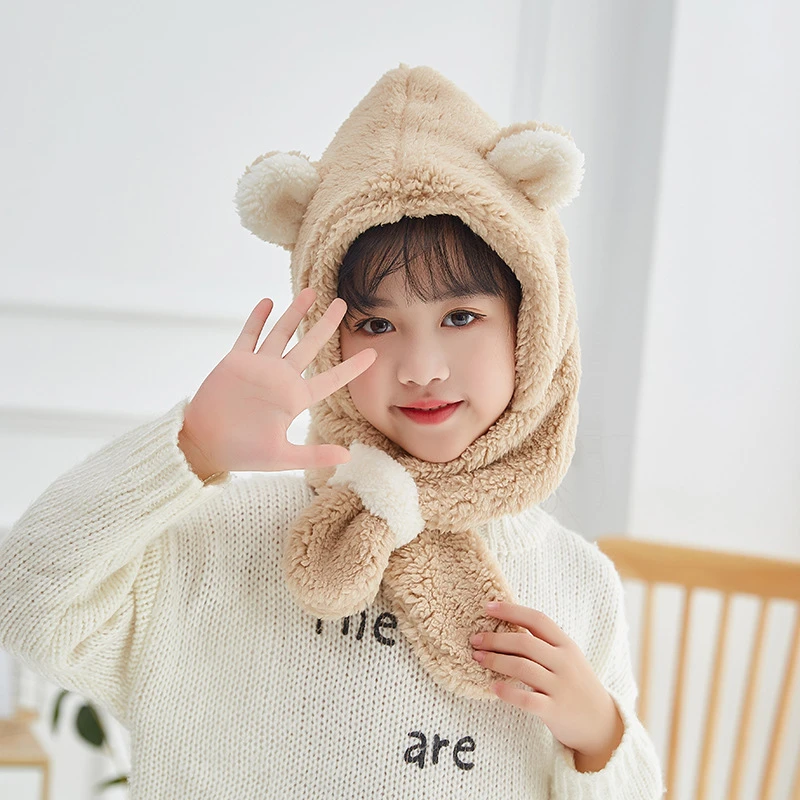 儿童帽子围巾一体秋冬可爱超萌冬季宝宝女宝宝护耳帽女童男童帽子