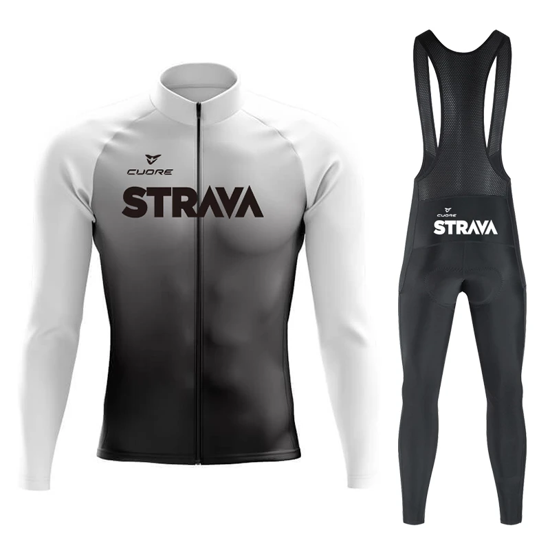 STRAVA渐变款自行车长袖骑行服男款透气速干套装薄款公路车骑行服