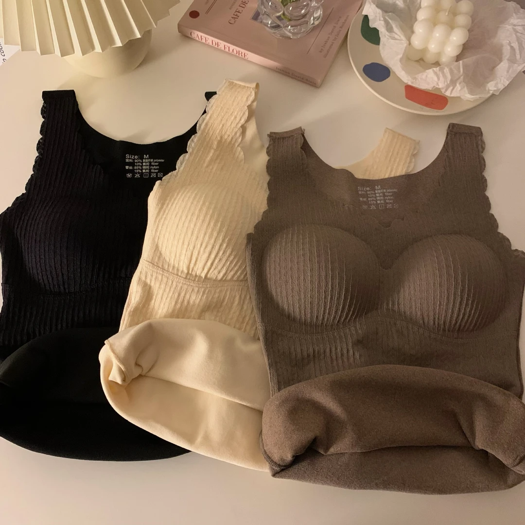 秋冬法式德绒保暖超火小吊带背心女内搭别致带胸垫打底无袖上衣潮