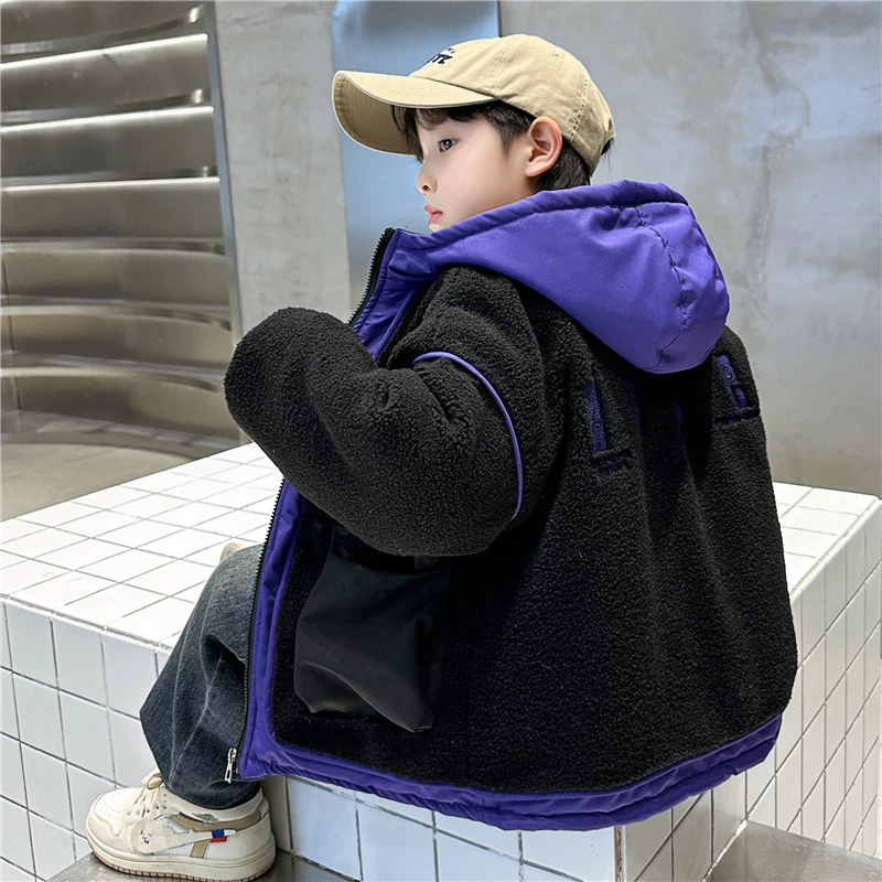 男童冬季加厚外套2025新款夹棉摇粒绒男宝宝冬款棉袄儿童时尚冬装