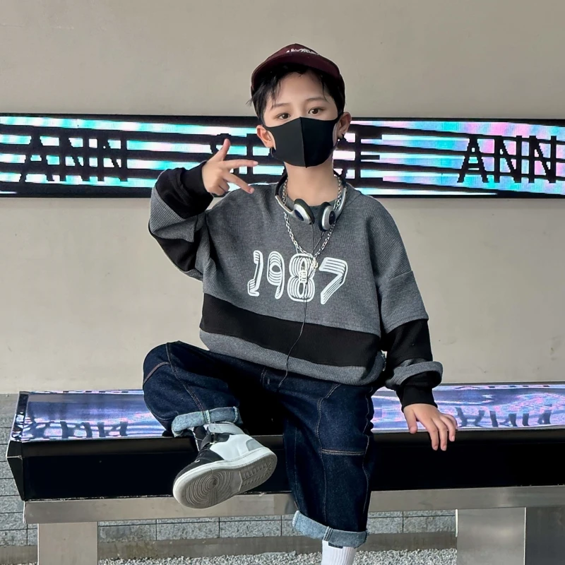 男童卫衣春秋款2024新款韩版个性撞色上衣男孩宝宝童装秋季衣服潮