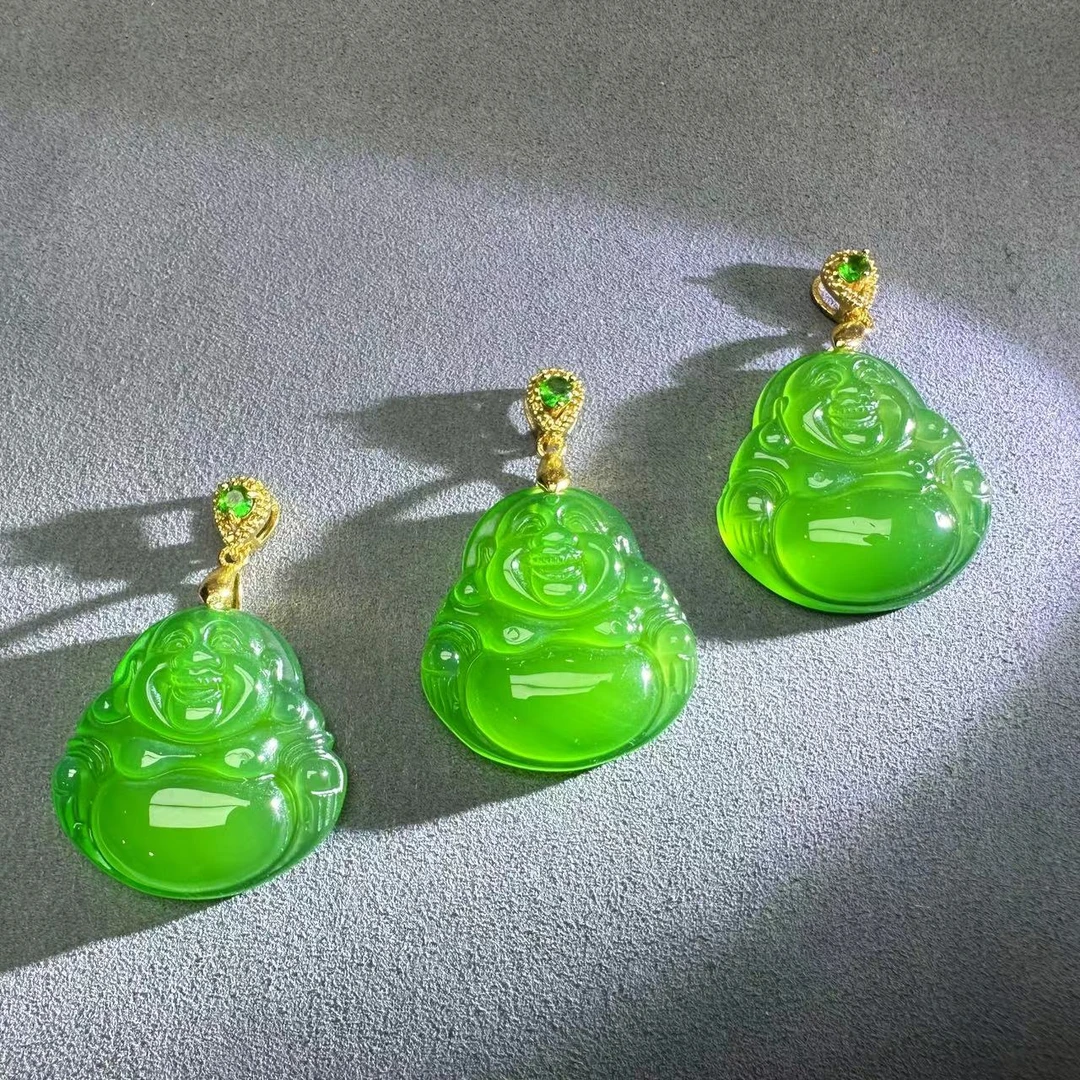 ST1914【福嘟嘟珠宝】冰翠芙蓉绿玛瑙佛公吊坠-配链子-多样性发一件