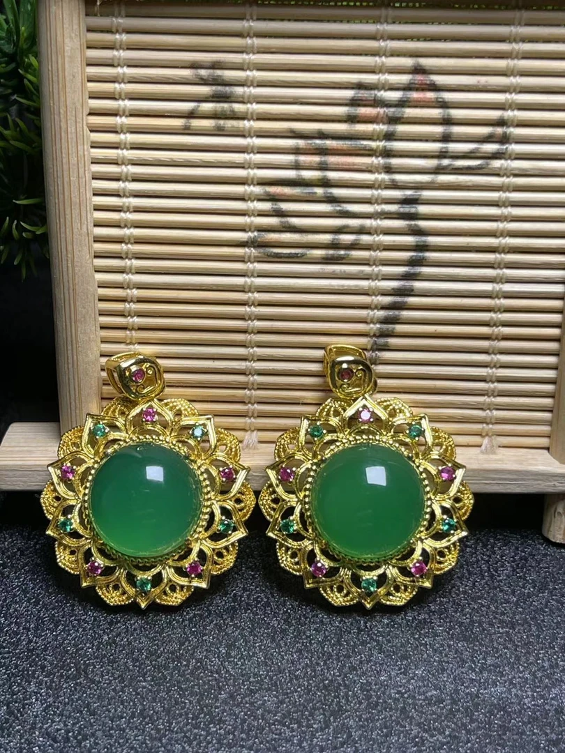 ST1812【福嘟嘟珠宝】青碧芙蓉翠绿太阳花玛瑙吊坠-多样性只发一件