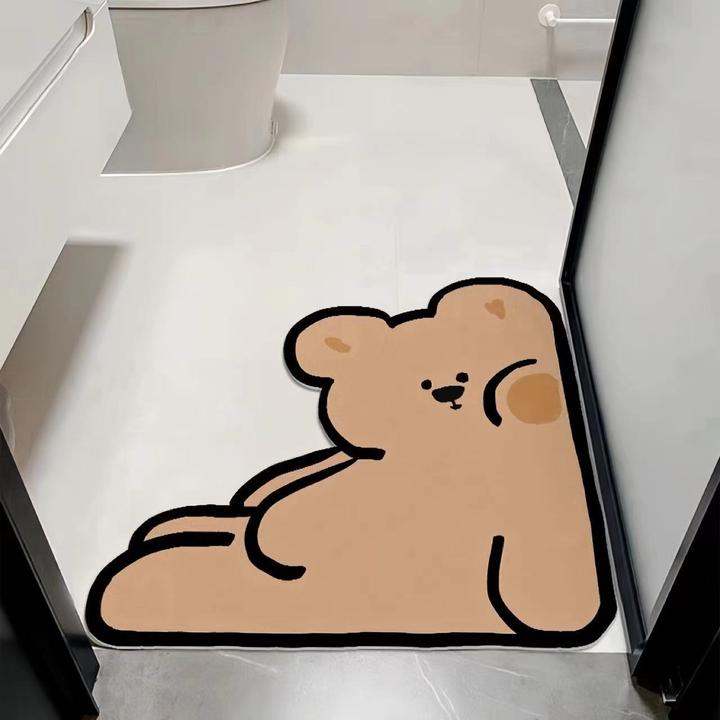 可爱卡通熊浴室地垫软硅藻泥强吸水脚垫防滑速干卫生间厕所门口垫