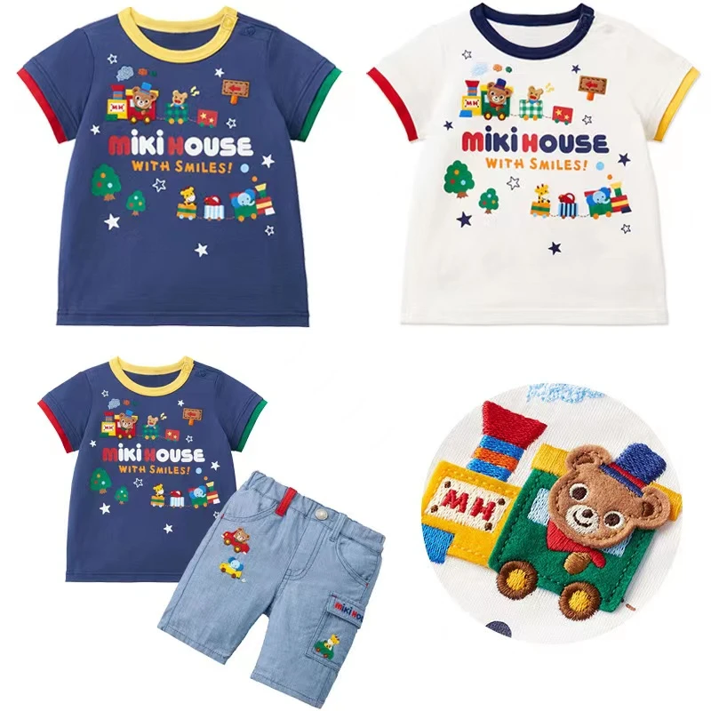 儿童宝宝衣服夏季洋气短袖T恤薄款上衣小火车刺绣纯棉警长童装