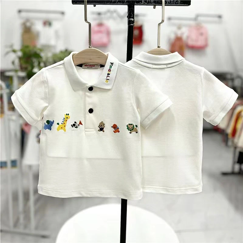 24新款夏季白色时尚短T刺绣排队动物洋气翻领POLO夏款短袖2577