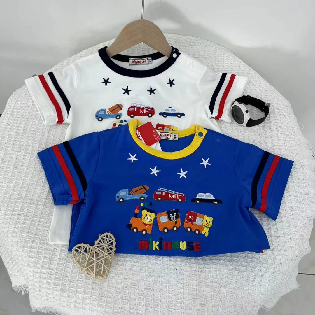 24新款夏款儿童蓝色刺绣半袖休闲五星小卡车短袖宝宝圆领T恤36107