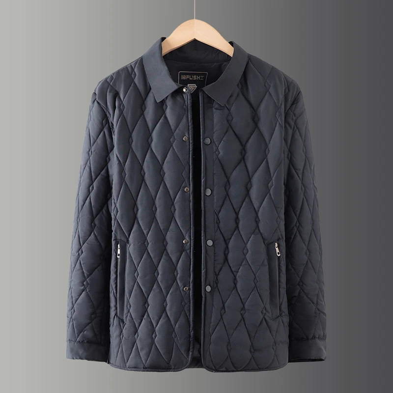 秋冬新款中老年男士棉衣加绒加厚翻领桑蚕丝棉服秋冬男装休闲棉袄