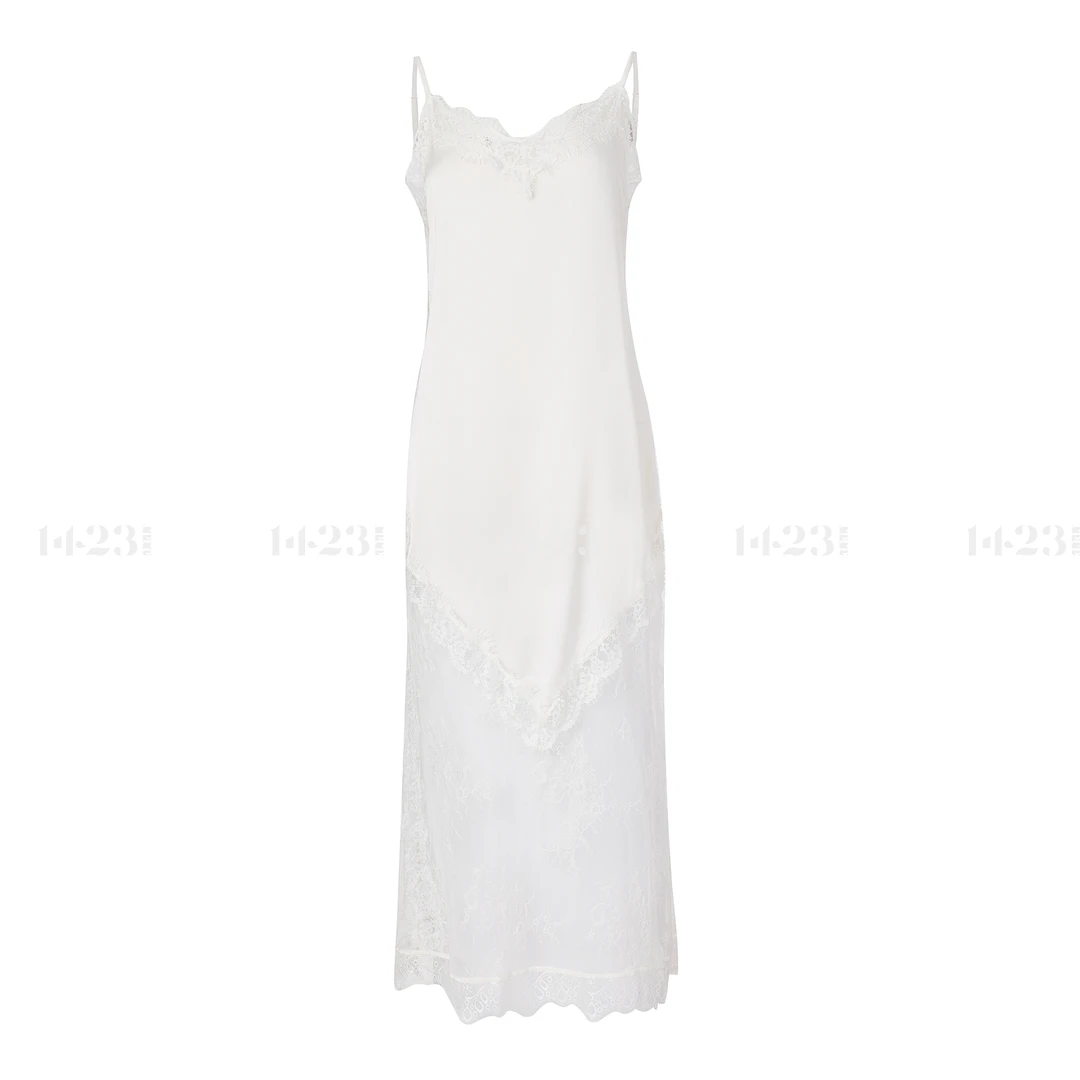 1423【边界感】时髦叠穿白色蕾丝连衣裙 - Q