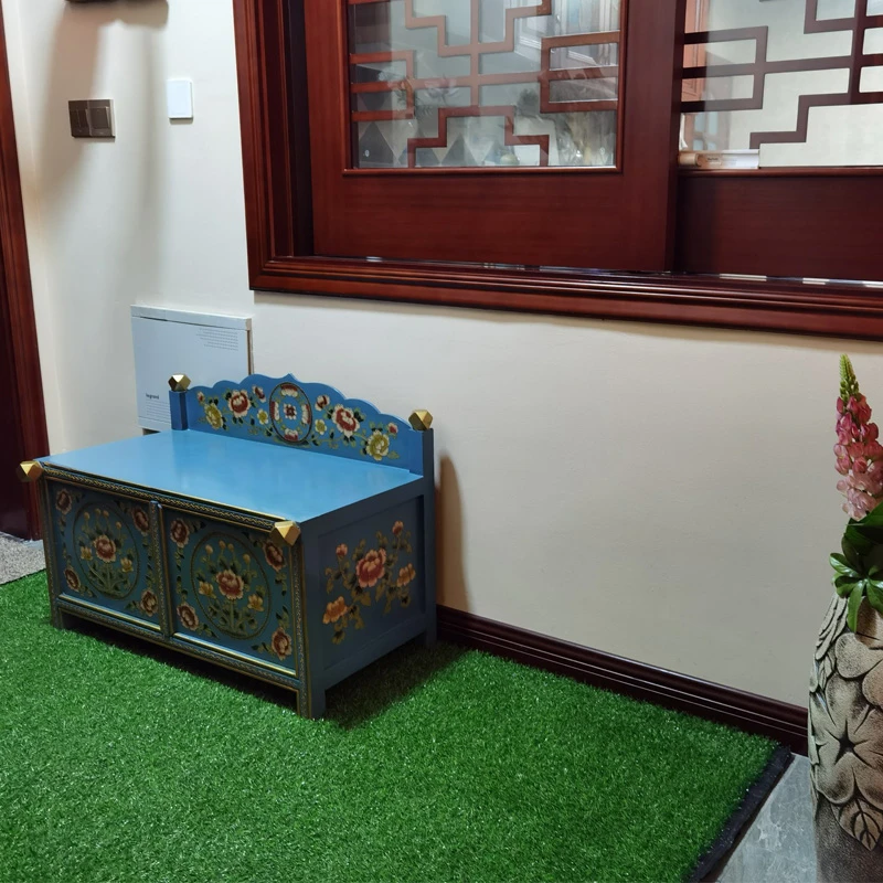 《靠背换鞋柜》复古纯手工彩绘门厅民族风座椅柜80*40*63家用客厅