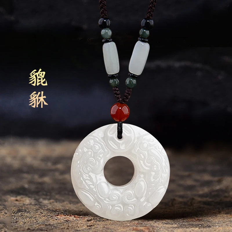 非金属布艺吊坠 如意貔貅平安扣吊坠情侣项链男女高质感白色百搭