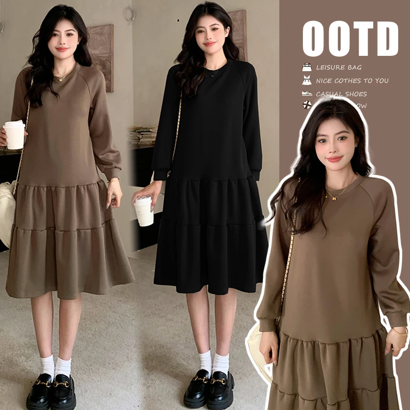 孕妇装秋冬季大码宽松时尚洋气韩版遮肚圆领长袖卫衣裙孕妇连衣裙