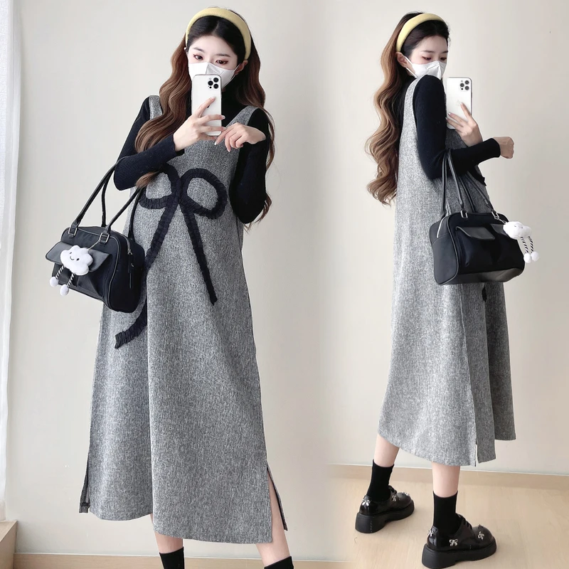 孕妇装秋冬季小香风背心连衣裙马甲套装减龄时尚显瘦气质外穿加厚