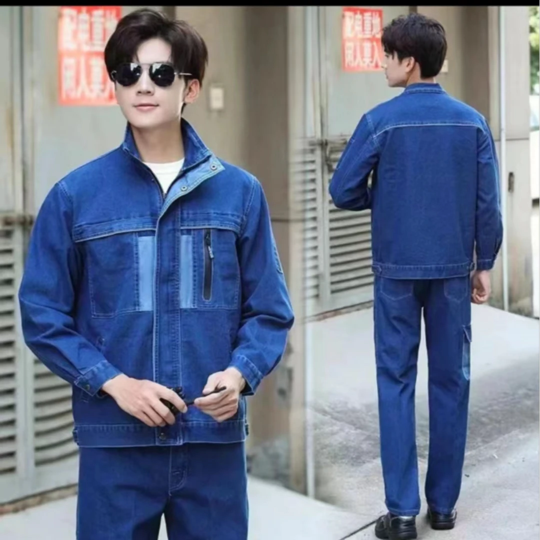 四季款焊工服弹力棉防烫牛仔耐磨电焊工男装汽修柔软舒适透气耐脏