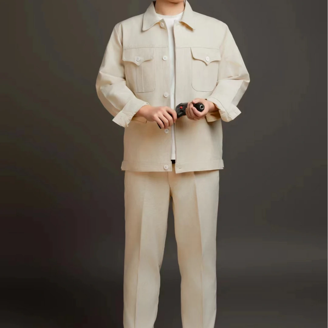 加厚帆布工作服耐磨电焊服 白色宽松隔热焊工服 防烫放火星防护服