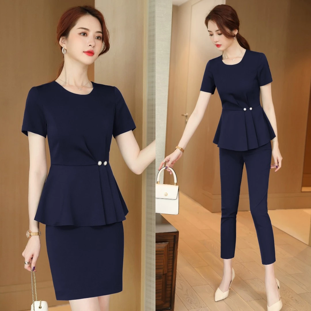 职业套装女夏气质女神范酒店工装小香风时尚薄款短袖美容院工作服