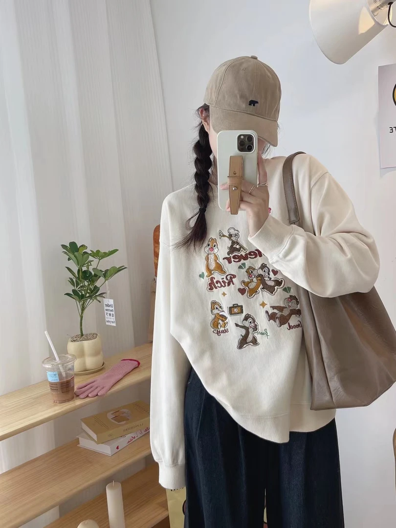 纸袋家 秋季宽松版毛巾圈奇乐蒂蒂重工刺绣圆领卫衣