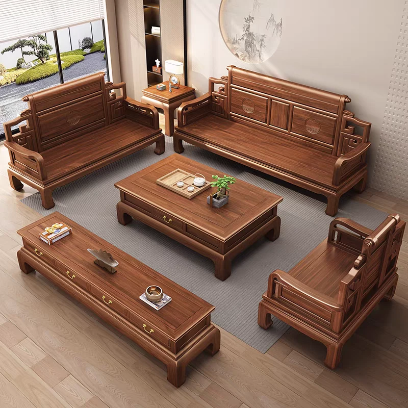 新中式菠萝格木实木沙发组合客厅冬夏两用国潮简约成套古典家具