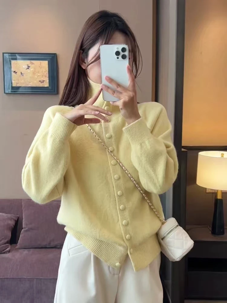 【现货】高领针织开衫女2024秋冬季新款韩系慵懒风高级感宽松毛衣