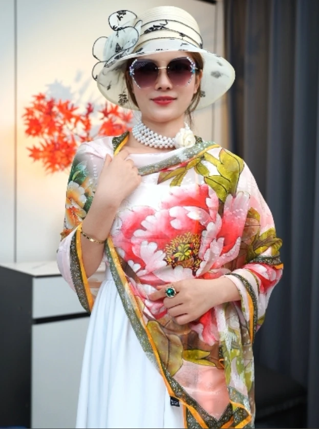 【牡丹花开】70X180薄款剪花国风长款丝巾清新透气披肩气质时尚百搭