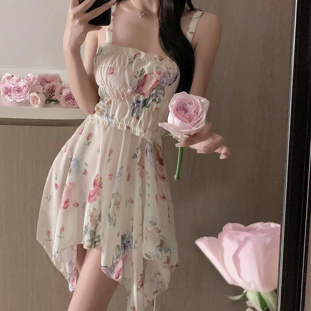 雪纺诱惑碎花吊带睡裙女夏天火辣显瘦短裙性感纯欲睡衣