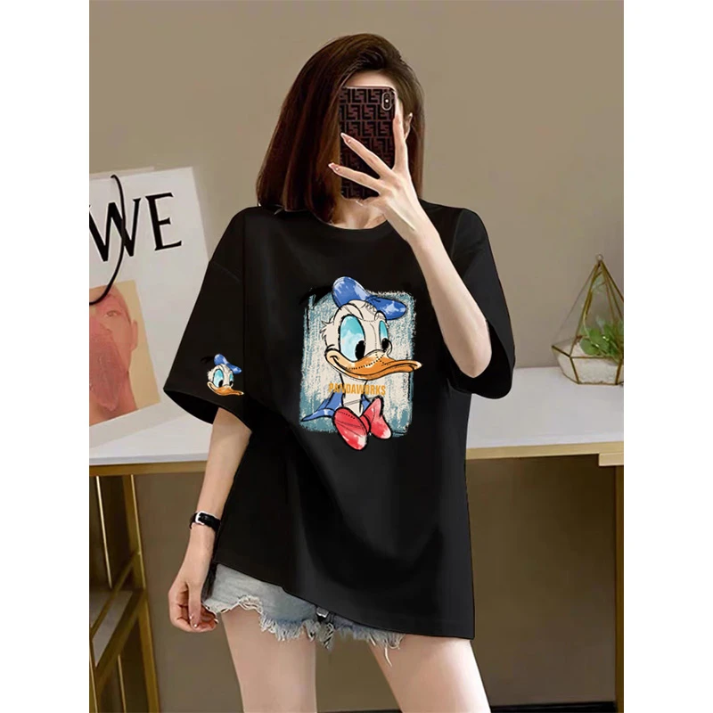 2024新款纯棉减龄短袖t恤女印花ins学生百搭中长款遮屁股洋气上衣