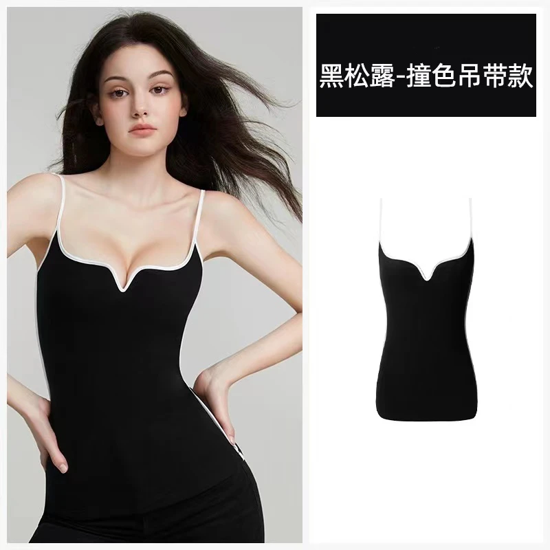 【0996V领吊带】气质修身款吊带背心2024年夏季新款美背小V领上衣