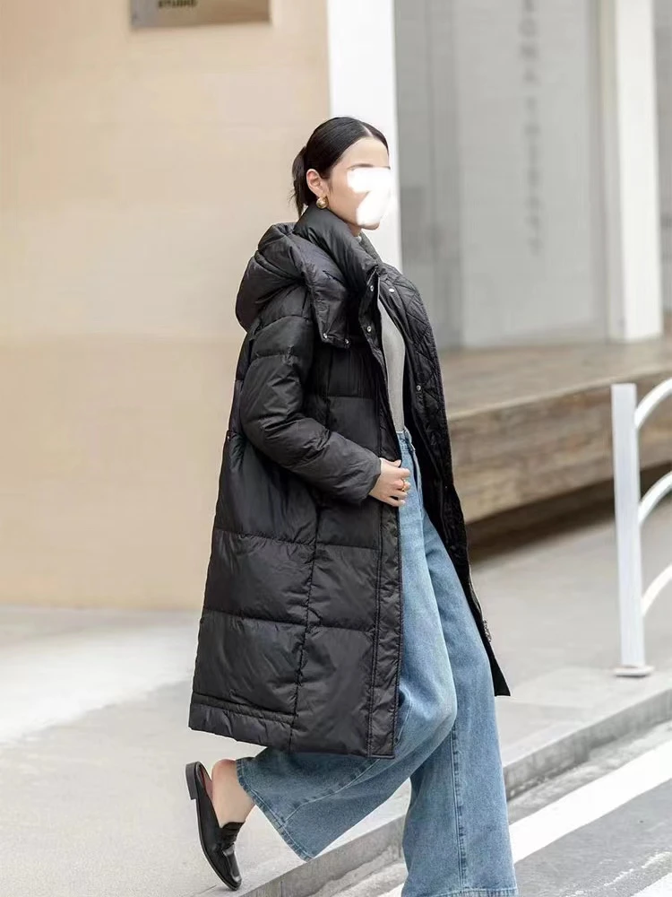 YQ N2943W秋冬连帽抽绳长款保暖宽松长款加厚外套（卡码拍大）