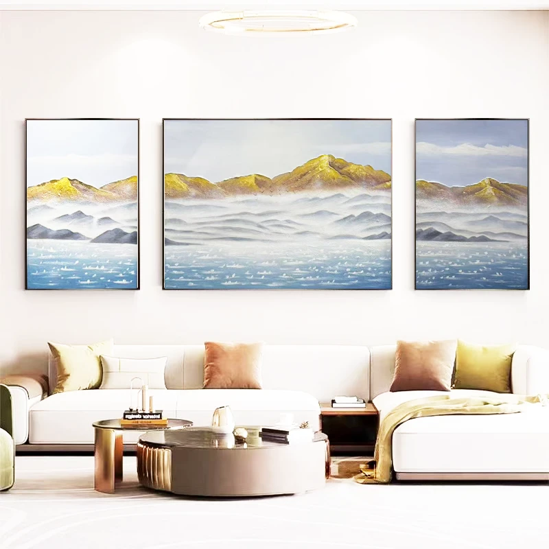 《海上金山》简约现代客厅装饰画背景墙肌理手工