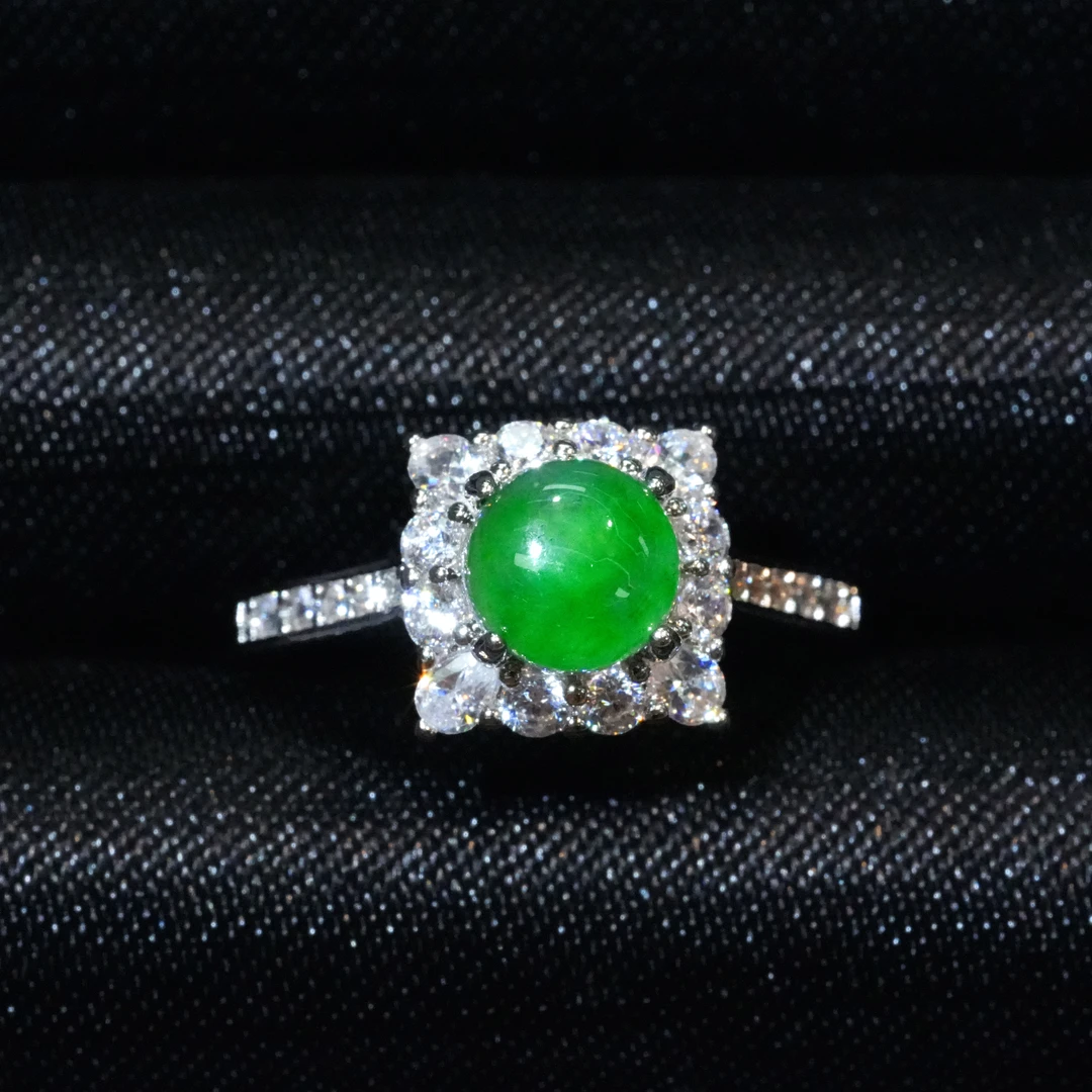 天然翡翠A货豪镶蛋面戒指时尚百搭(多样性发)开口戒